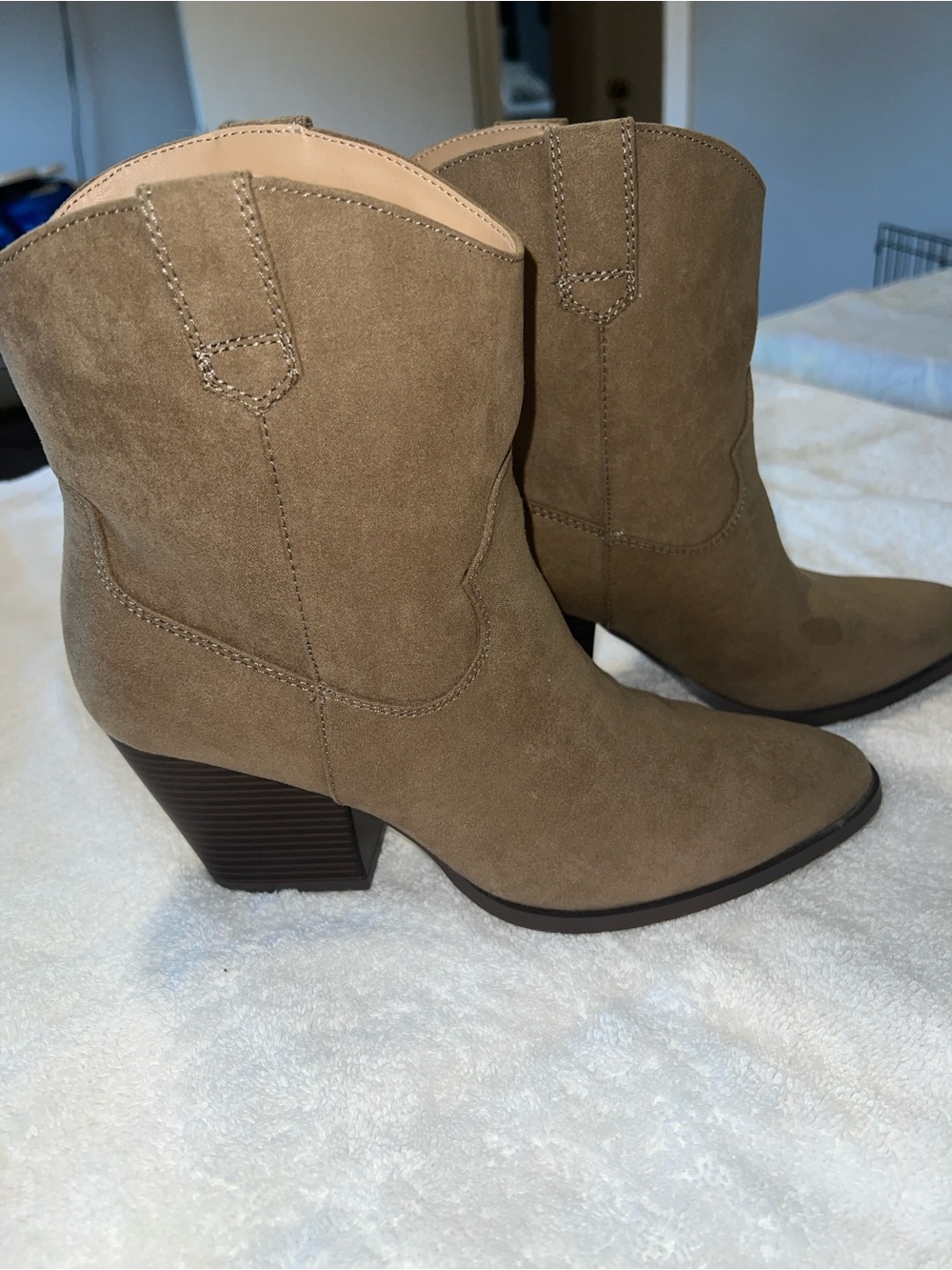 LOFT Taupe Suede Pointed-Toe Ankle Booties